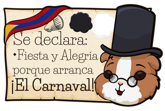 Cute Guinea Pig doing the Proclamation of the Carnival, Vector Illustration