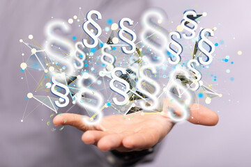 Law paragraph digital hologram background 3D rendering