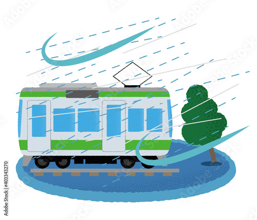 台風の被害に遭う電車のベクターイラスト Wall Mural Icim
