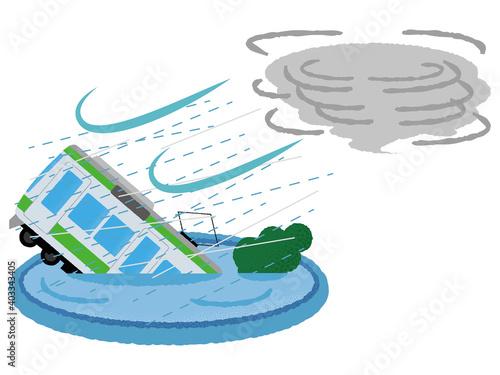 台風の被害に遭う電車のベクターイラスト Wall Mural Icim