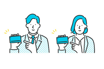 カードの紹介をするビジネスパーソンのイラスト素材