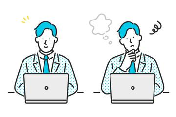 パソコンの操作をしているビジネスパーソンのイラスト素材