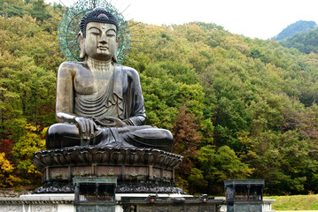 In Seoraksan National Park, South Korea, the Great Unification Buddha (Tongil Daebul) at Shinheungsa temple represents the wish of the Korean people for reunification of a divided country.