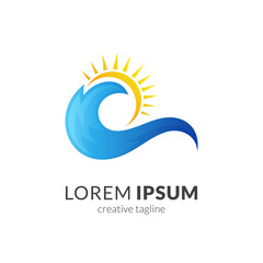 Fototapeta premium Wave and sun logo design with flat concept