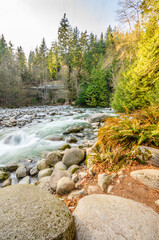 Majestic mountain river with mountain background in Vancouver, Canada.