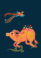 Flying birds and decorated cattle in festivals