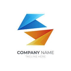 Letter S logo with origami paper art 3d concept