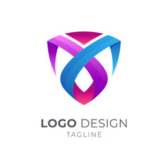 Shield letter M emblem badge logo with linear ribbon 3d concept. Modern shielding symbol. Protection guard icon