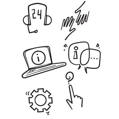 hand drawn doodle Customer service icons set isolated background