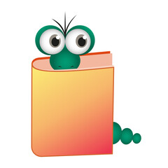 vector illustration of a bookworm. an intelligent and inquisitive worm reads a book. the caterpillar loves books and reading. love of reading.