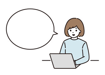 リモートワーク 女性 パソコン 吹き出し