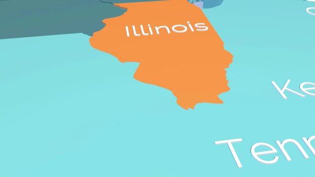 3d map animation showing the state of Illinois from the united states of America. Map of Illinois