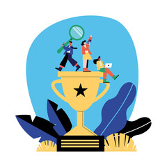 Seo and people on trophy vector design