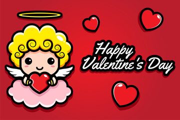cute cupid character design with happy valentine's day greeting cards