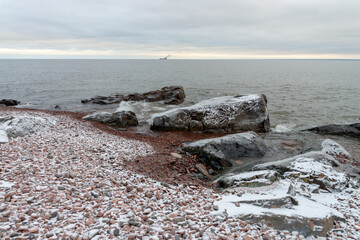 Boulders at the lake Superior shore