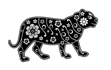 Chinese black Tiger 2022. Lunar New Year design template. Zodiac sign. Animal silhouette. Horoscope symbol