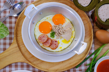 Fried eggs in a pan or pan eggs