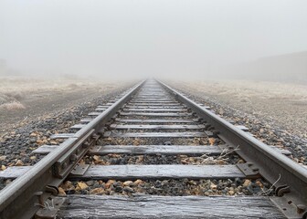 railroad tracks in the fog