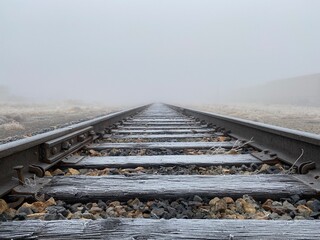 railroad tracks in the fog