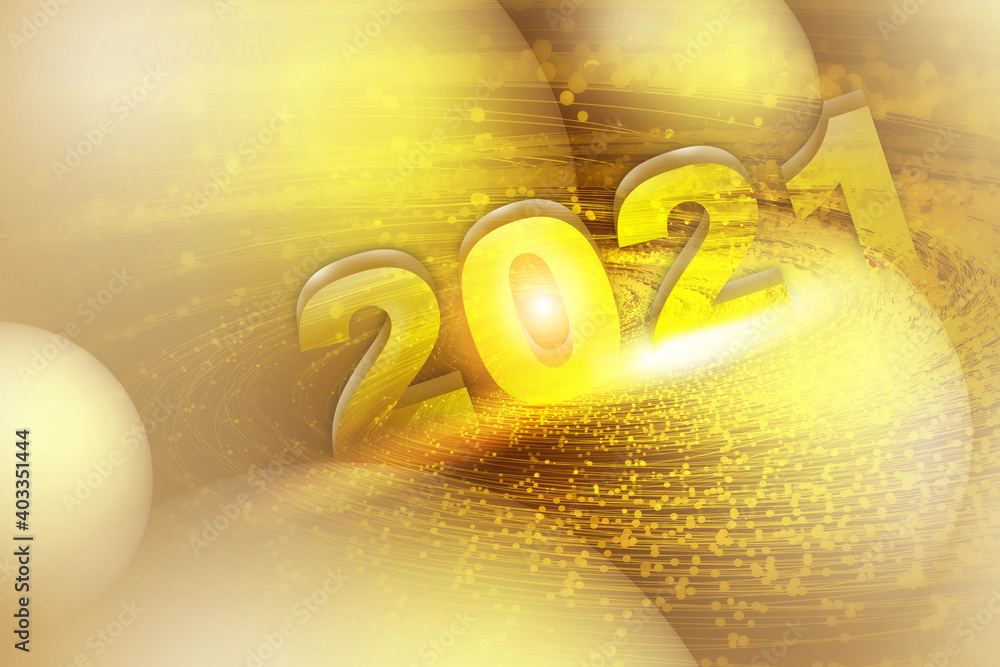 Poster the number 2021 on the golden particle vortex.