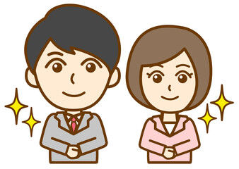 スーツ姿で立っている社会人男女の上半身イラスト