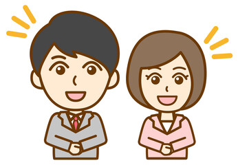 スーツ姿をした笑顔の社会人男女の上半身イラスト