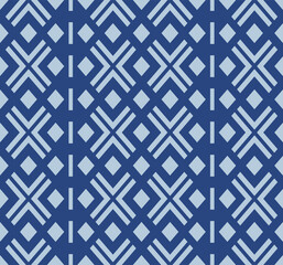Japanese Blue Diamond Mosaic Stripe Vector Seamless Pattern