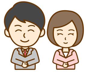 スーツ姿をした微笑む社会人男女の上半身イラスト