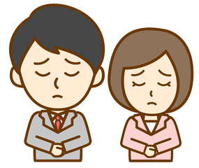 スーツ姿をした悲しむ社会人男女の上半身イラスト