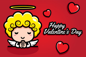cute cupid character design with happy valentine's day greeting cards