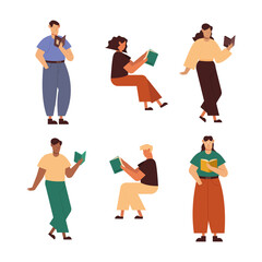 People reading a book icon group vector design
