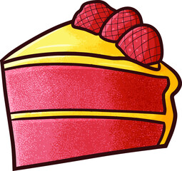 Yummy slice of strawberry cake in doodle style