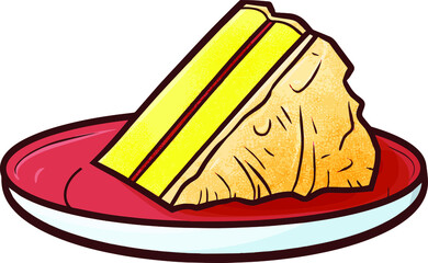 A slice of yummy lemon cake on a red plate