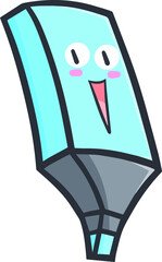 Cute and funny blue highlighter mascot in kawaii style