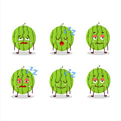 Cartoon character of green watermelon with sleepy expression
