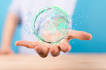 Global network. Blockchain. 3D illustration. Neural networks and artificial intelligence. Abstract