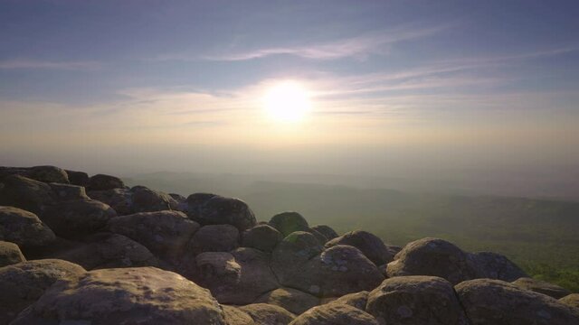 4K Footage of Lan Hin Pum Rock Formations from the impressive viewpoint of Phu Hin Rong Kla national park in Phitsanulok province, Thailand. pan shot technique