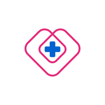 Heart medical care logo template with simple line concept