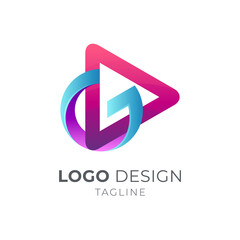 Media play letter G logo with 3d concept