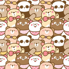 Seamless Pattern of Cute Cartoon Bear and Panda Illustration Design