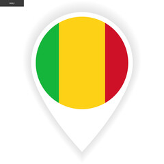 Mali marker icon with white border isolated on white background. Mali pin icon with shadow on white background.