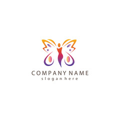 Beauty logo body, butterfly illustration, fashion design, vector color