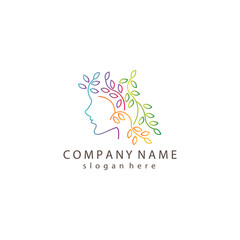 Beauty logo illustration leaves outline with colorful design vector template