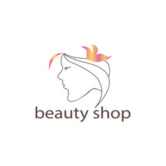 Face of female character, simple line illustration, vector design