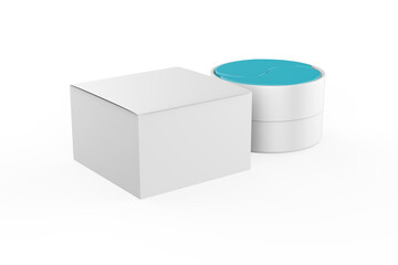 Cosmetic jar with packaging box mock up isolated on white background - 3d illustration