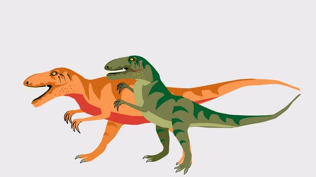 Tourists walk with dinosaurs, 2d animation