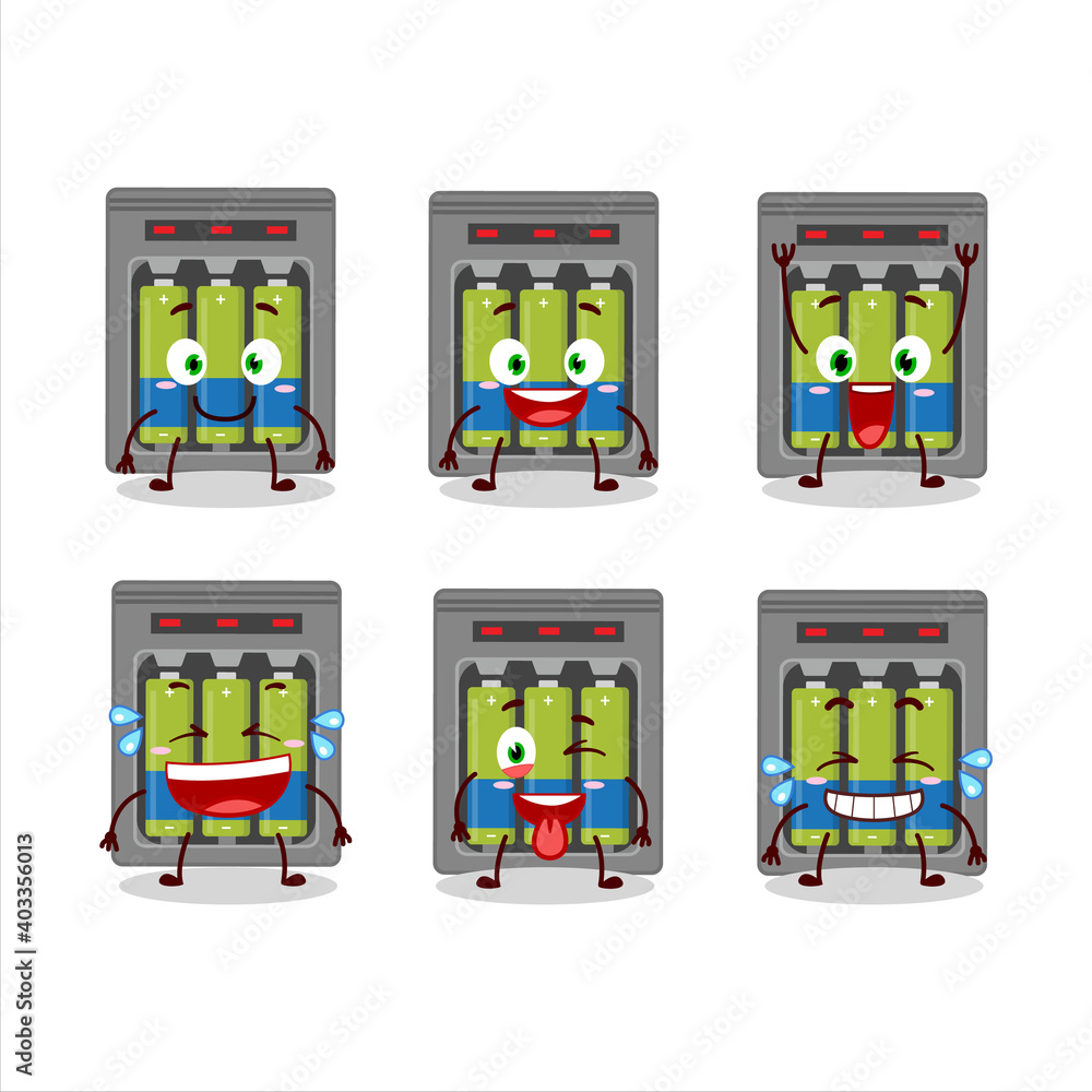 Wall mural cartoon character of electric battery charge with smile expression