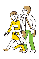 仲良く散歩する家族