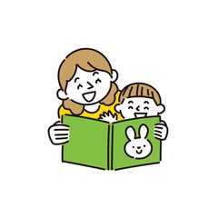 母親に絵本を読み聞かせてもらう男の子