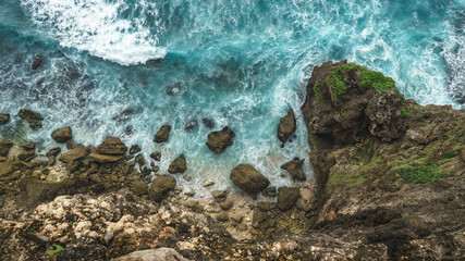Ocean Waves, Hillside Cliff view at Uluwatu - Bali, Indonesia